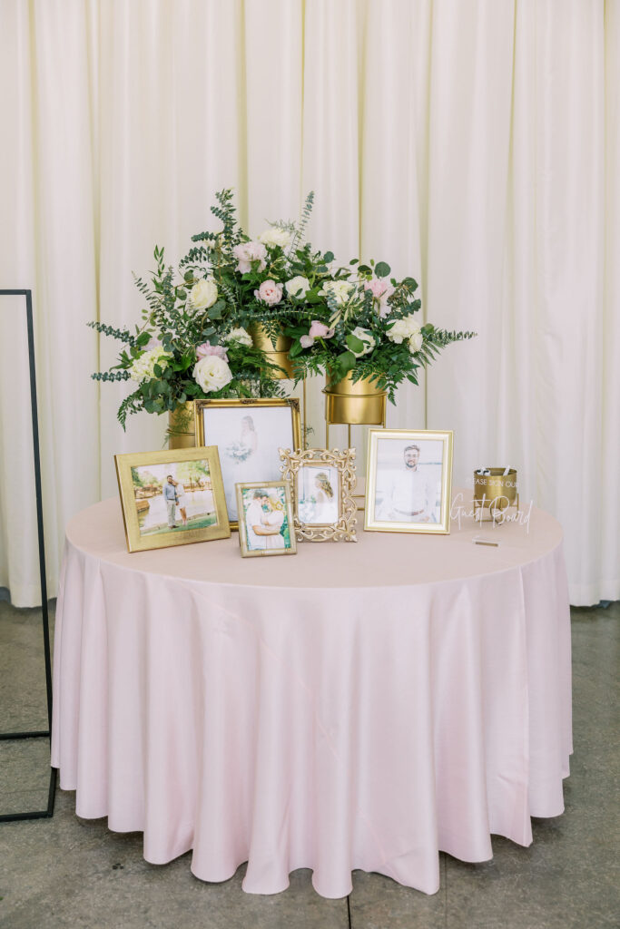 entry table flowers, blush and white wedding flowers