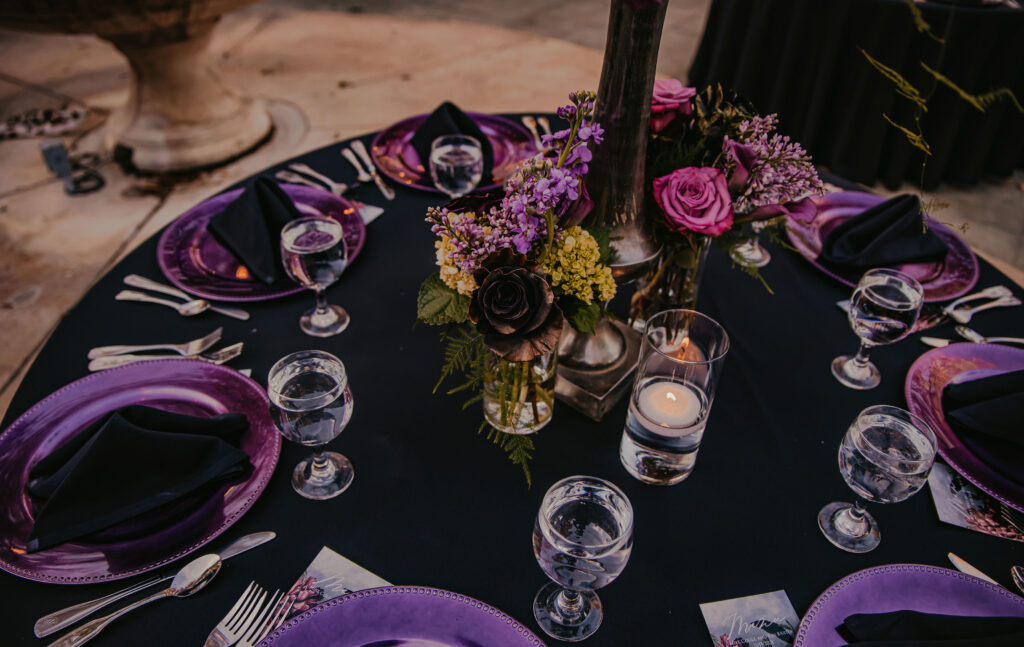 gothic wedding, purple and plum wedding flowers ,fall wedding